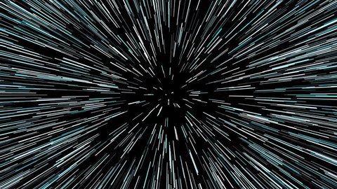 Hyperspace jump through the stars to a distant space. Abstract light speed interstellar travel concept. High detail space warp journey through a wormhole. Ultra high resolution (4k)