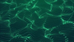 Abstract Green cg motion waving texture with glowing defocused particles. Cyber or technology digital landscape background. 1920p Full hd