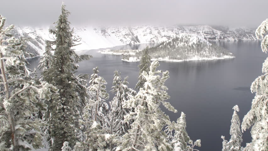 Crater Lake in Oregon on a cold winter day.