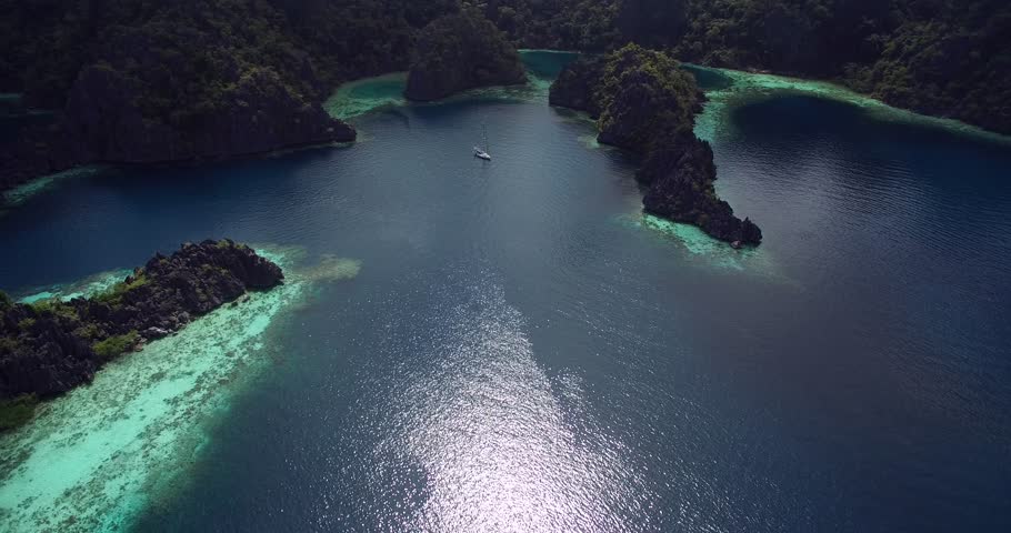 Twin Lagoon in Coron, Philippines. Beautiful Landscape with Nature, Sulu Sea, Mountain and Coral Reef. Sightseeing.