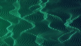 Abstract Green cg motion waving texture with glowing defocused particles. Cyber or technology digital landscape background. 1920p Full hd