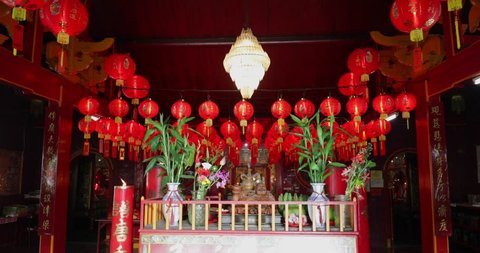 JAKARTA - Indonesia. March 26, 2018: Chinese interior on Chinese New Year celebration inside the temple of Jin De Yuan or Vihara Dharma Bhakti. Shot in 4k resolution
