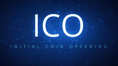 Loopable ICO initial coin offering blockchain technology network futuristic hud background. Global cryptocurrency ICO blockchain business banner concept. 4K seamless loop video footage animation