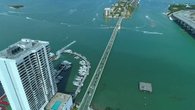 Aerial video Venetian Causeway Miami Florida Biscayne Bay