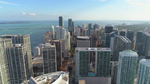 Aerial forward motion establishing footage Brickell Miami 4k 24p