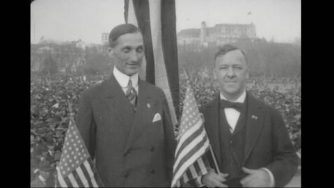 CIRCA 1918 - Secretary of the Treasury McAdoo and Secretary of the Navy Daniels speak to a crowd to promote liberty bonds during WWI.
