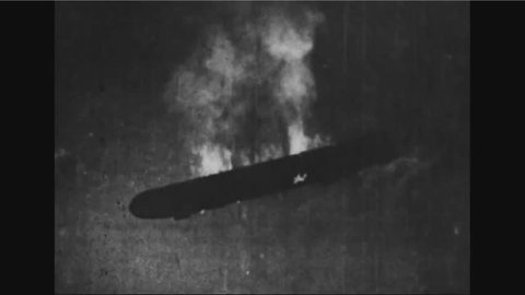 CIRCA 1918 - RAF planes shoot down German Zeppelins during a night raid on London, England during WWI.