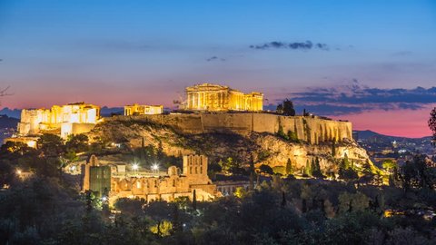 Parthenon, Acropolis of Athens, Greece - Timelapse of summer sunrise