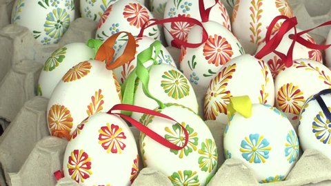 Easter painted and waxed eggs, traditional folk craftsmanship and cultural heritage in Hana in the city of Olomouc in the Easter Christian holiday and celebrations Paschal, Czech Europe