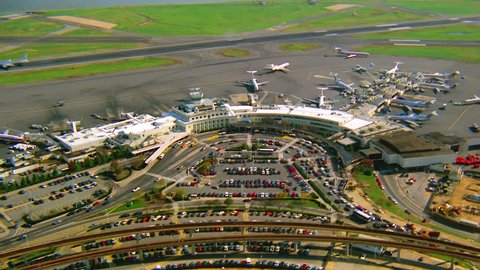 WASHINGTON DC - CIRCA 1990s - 1990s - Aerial over Ronald Reagan International airport in Washington D.C.