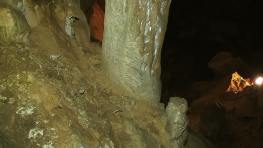 Inside, the deep and ancient caves. Two shots. tracking shot  