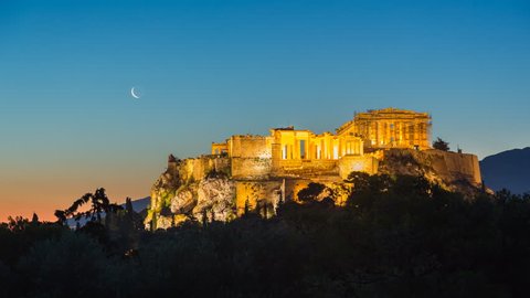Parthenon, Acropolis of Athens, Greece - Timelapse of summer sunrise