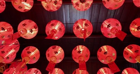 JAKARTA - Indonesia. March 28, 2018: Red Chinese lantern decoration in Chinese temple on Chinese New Year celebration at Chinatown of Glodok. Shot in 4k resolution