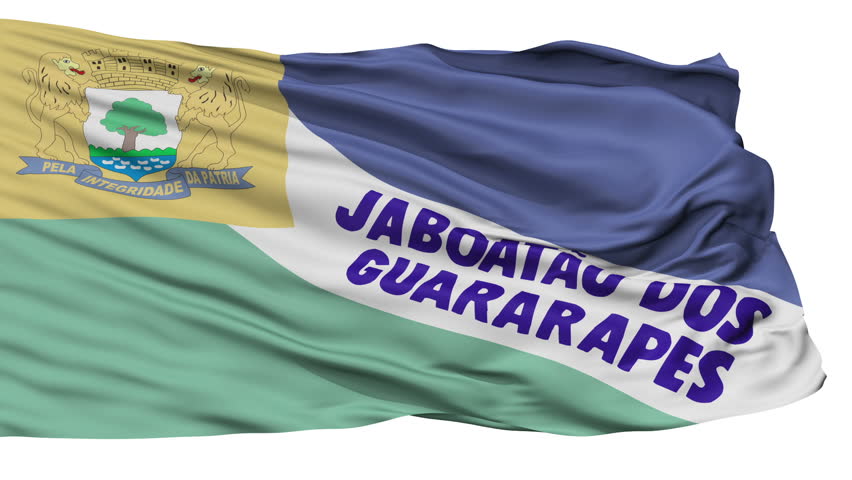 Jaboatao dos Guararapes flag, city of Brasil, realistic animation isolated on white seamless loop - 10 seconds long (alpha channel is included)