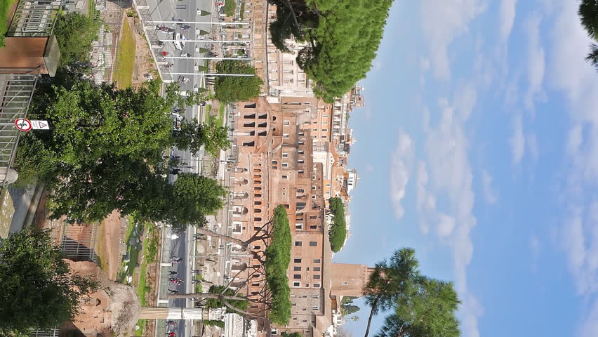 Vertical video. View from Capitol Hill, Via dei Fori Imperiali. Rome, Italy