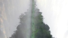 Vertical video. Morning fog over the river