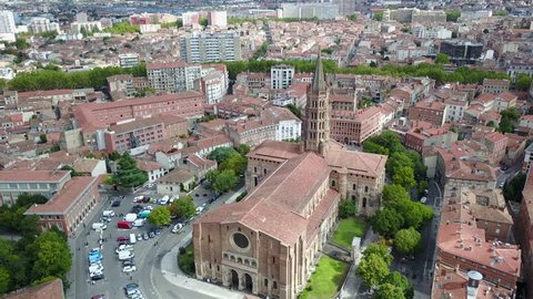 French Church, basilica Saint Sernin of Toulouse, drone view
