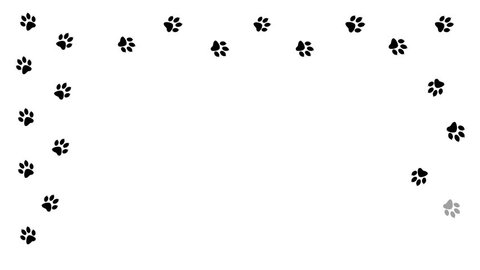 Animal paw prints by frame. Cartoon comic funny paws along the path.  Footprints walking animal on a trajectory of movement.  