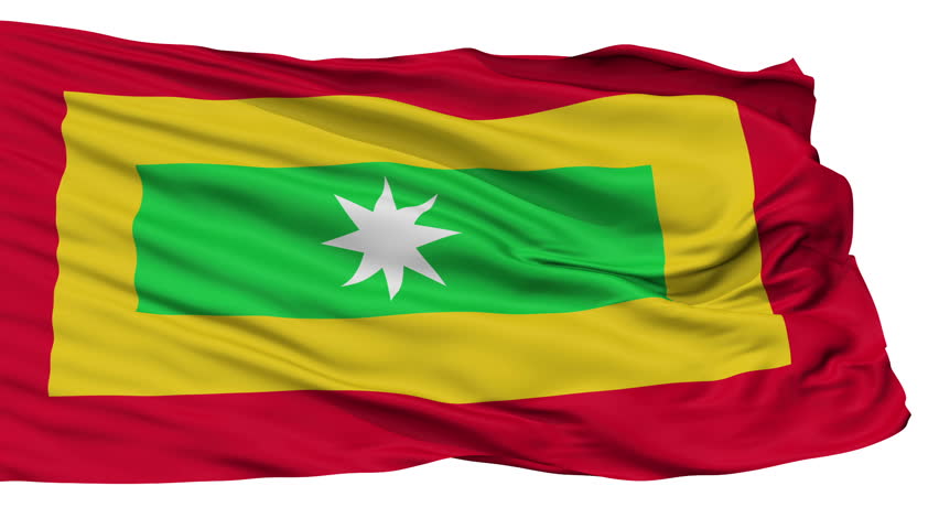 Barranquilla flag, city of Colombia, realistic animation isolated on white seamless loop - 10 seconds long (alpha channel is included)
