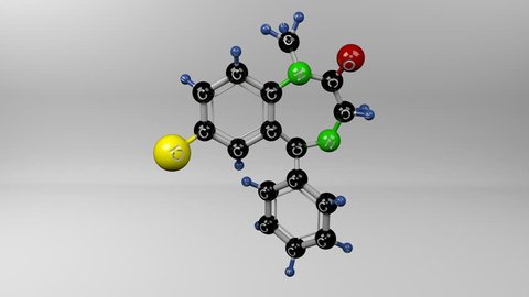 Diazepam molecule. Molecular structure of valium. Tranquilizer.
