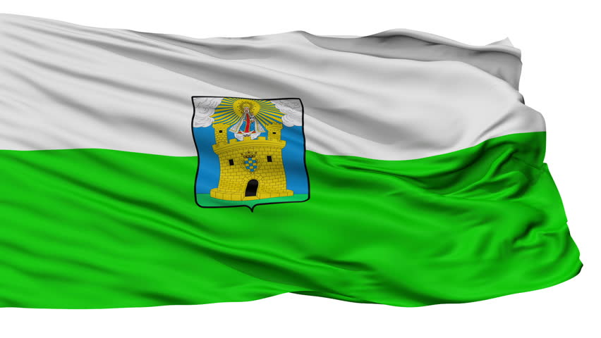 Medellin flag, city of Colombia, realistic animation isolated on white seamless loop - 10 seconds long (alpha channel is included)