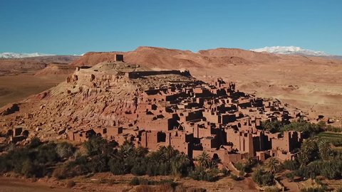 Aerial view on Kasbah Ait Ben Haddou in the Atlas Mountains, Morocco
