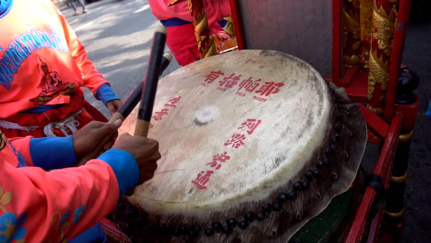 Chinese drum performing, slow motion