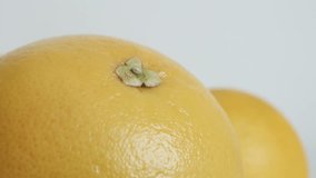 Close-up of organic grapefruit on white background slow tilt 4K 2160p 30fps UltraHD footage - Details of Citrus paradisi fruit 4K 2160p 30fps UHD tilting video