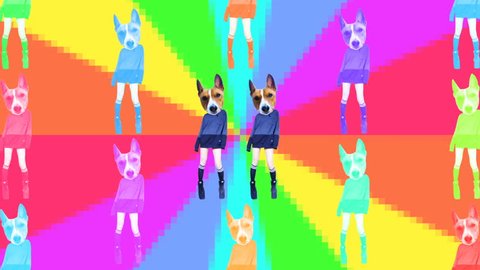  Motion design art. Dancing Dog in colorful space