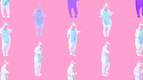 Minimal Motion design art. Dancing unicorn on pink