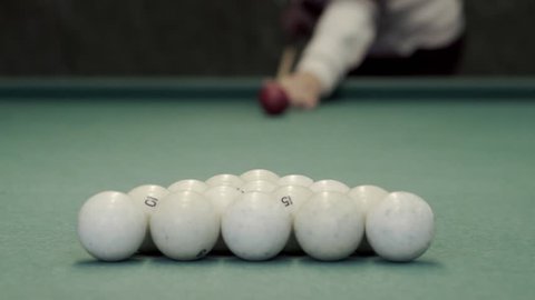 Several frames of the game in Russian billiards. First shot