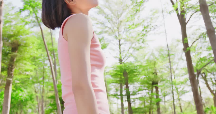 woman feel free and enjoy in the forest