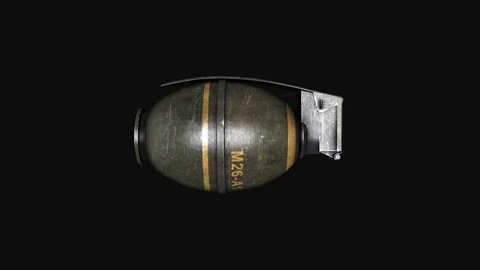 Hand grenade. Animation of Hand grenade on black background. Rotating Hand grenade isolated on black background