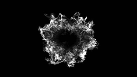 3D smoke explosion shockwave effect and divergent wave isolated on black background. abstract smoke explosion animation. Top camera view from above