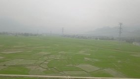 blue green fields viewed from northern Vietnam. 4k video flycam
