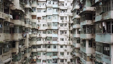 Aerial Drone - Old Apartment Complex in Hong Kong China