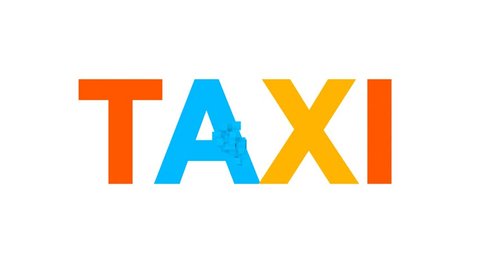 text TAXI multi-colored appear then disappear under the lightning strikes changing color. Alpha channel Premultiplied - Matted with color black