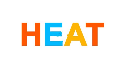 text HEAT multi-colored appear then disappear under the lightning strikes changing color. Alpha channel Premultiplied - Matted with color black