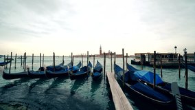 Venice gondola. Gondola on the Grand Canal, San Marko square, Italy 4K