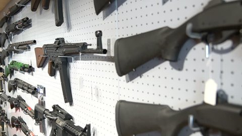 Guns on Wall in a Weapons Shop