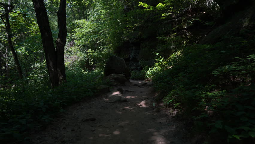Hiking along rocky trail in Cuyahoga Valley National Park