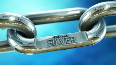Rotating chain of fine silver. Finance and investment animation concept.