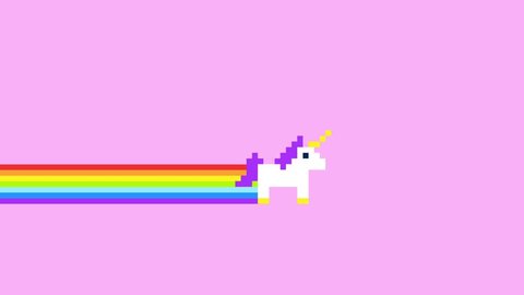 Pixel Art Style Unicorns and Rainbows Animated Background 4K Clip.