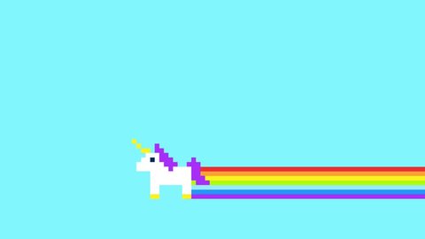 Pixel Art Style Unicorns and Rainbows Animated Retro Background 4K Clip.