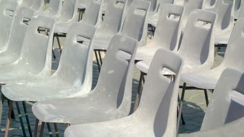 The chairs found outside the Basilica of Saint Peter in Vatican Rome Italy used by the people who wants to hear the mass in the church