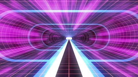 In out flight through VR BLUE neon RED grid PURPLE lights cyber tunnel HUD interface motion graphics animation background new quality retro futuristic vintage style cool nice beautiful video  庫存影片