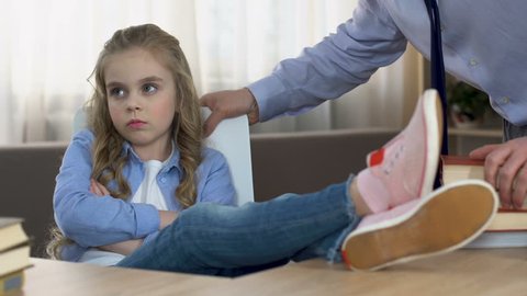 Naughty daughter imitating scolding father, puberty age problem, parent ignore