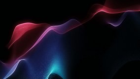 4K. Abstract Red and blue cg motion waving texture with glowing defocused particles. Cyber or technology digital wavy surface background. 