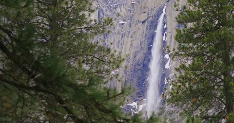 Yosemite falls at Yosemite National Park during the winter, California, USA