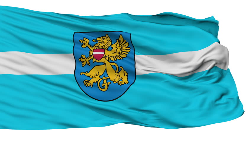 Rezekne flag, city of Latvia, realistic animation isolated on white - 10 seconds long (alpha channel is included)
